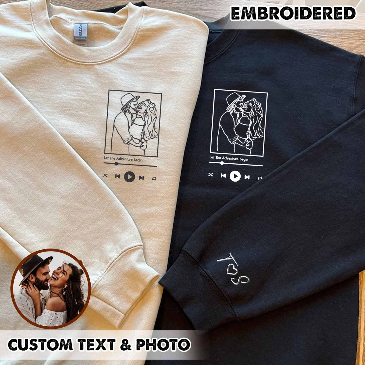 Sweatshirt met geborduurd portret van een foto, sweatshirt met geborduurd koppel