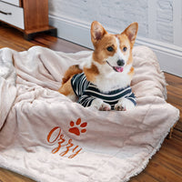 Gepersonaliseerde deken met huisdiernaam voor hond, aangepaste naamdeken voor honden, dikke fleece deken voor huisdieren, deken met pootafdruk, geborduurde deken met hondennaam