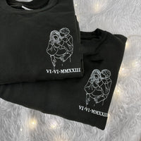 Op maat geborduurde sweatshirt of hoodie met portretcontouren, bijpassende jubileumhoodie met fotocontouren voor vriend, vriendin en hem, op maat gemaakte Romeinse cijfers