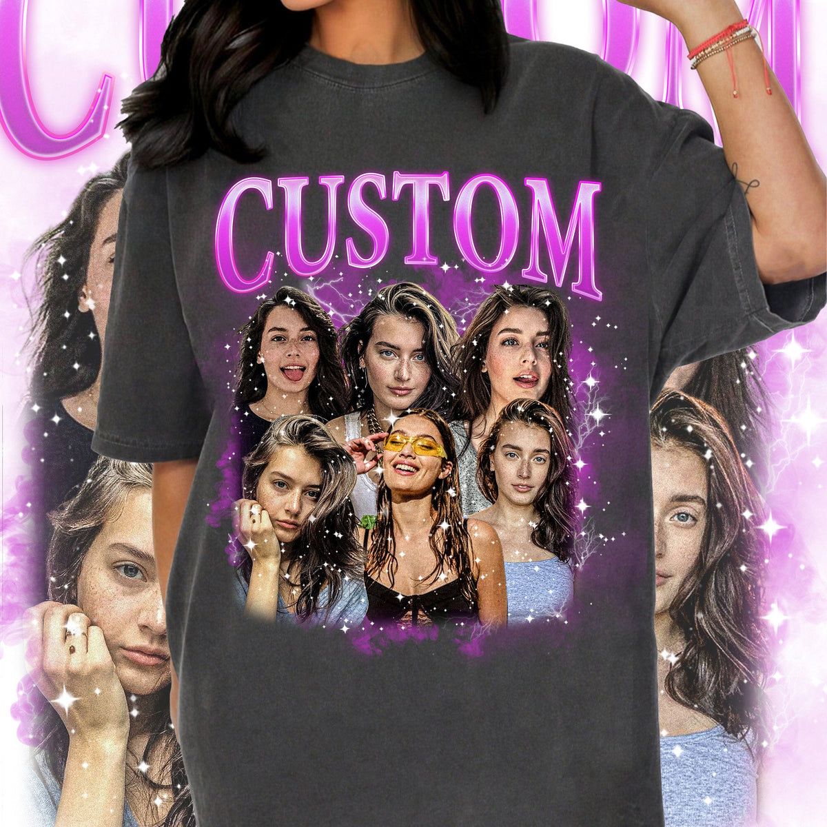 90er Jahre Vintage Bootleg Personalisieren Sie Ihr eigenes Bootleg Vintage Retro T-Shirt, individuelles Gesichts-T-Shirt, individuelles Foto-T-Shirt