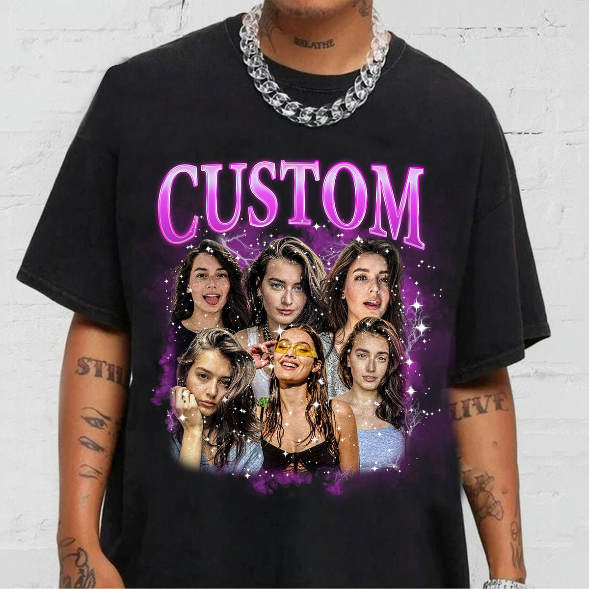 90er Jahre Vintage Bootleg Personalisieren Sie Ihr eigenes Bootleg Vintage Retro T-Shirt, individuelles Gesichts-T-Shirt, individuelles Foto-T-Shirt