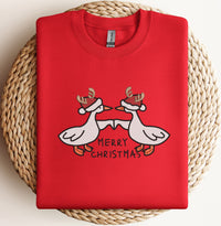 Geborduurd Merry Christmas Gans Sweatshirt, Geborduurde Kerstgans, Believe Christmas Tee, Vrolijk Kerstfeest, Vrolijk en Helder, Winter