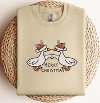 Geborduurd Merry Christmas Gans Sweatshirt, Geborduurde Kerstgans, Believe Christmas Tee, Vrolijk Kerstfeest, Vrolijk en Helder, Winter