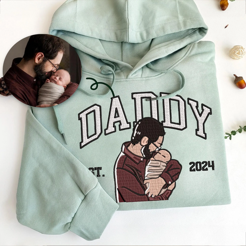 Moeder T-shirt met foto, op maat geborduurd sweatshirt met portret van moeder en kind