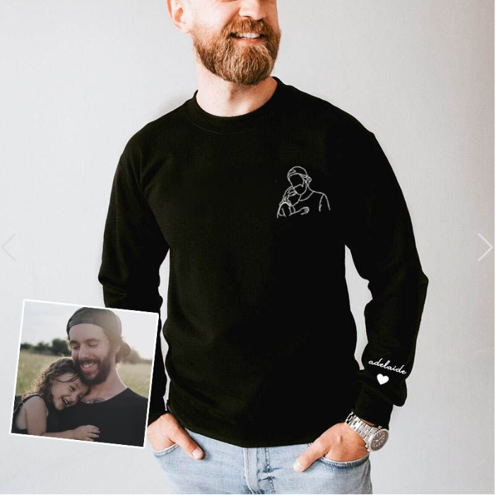 Sweatshirt met geborduurd portret, unieke cadeaus voor papa, hoodie met geborduurd portret van foto