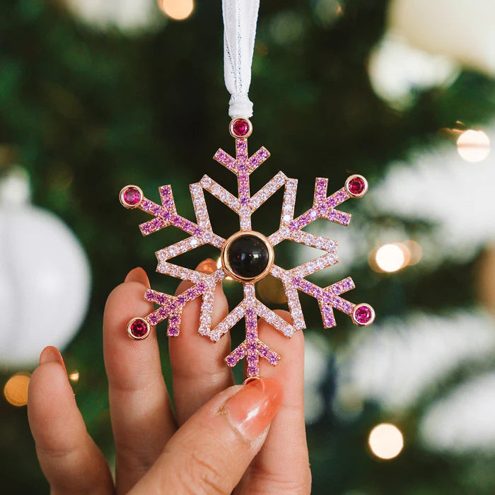 Décoration photo personnalisée en forme de flocon de neige rose, cadeaux de Noël