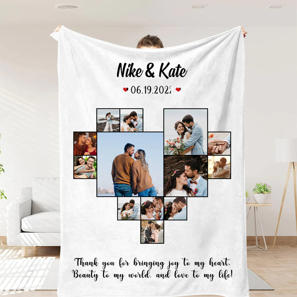 Gepersonaliseerde hartfotodeken, hartliefdecollage jubileumcadeau