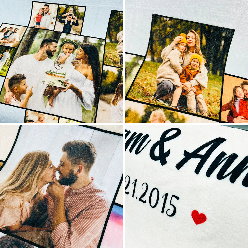 Gepersonaliseerde hartfotodeken, hartliefdecollage jubileumcadeau