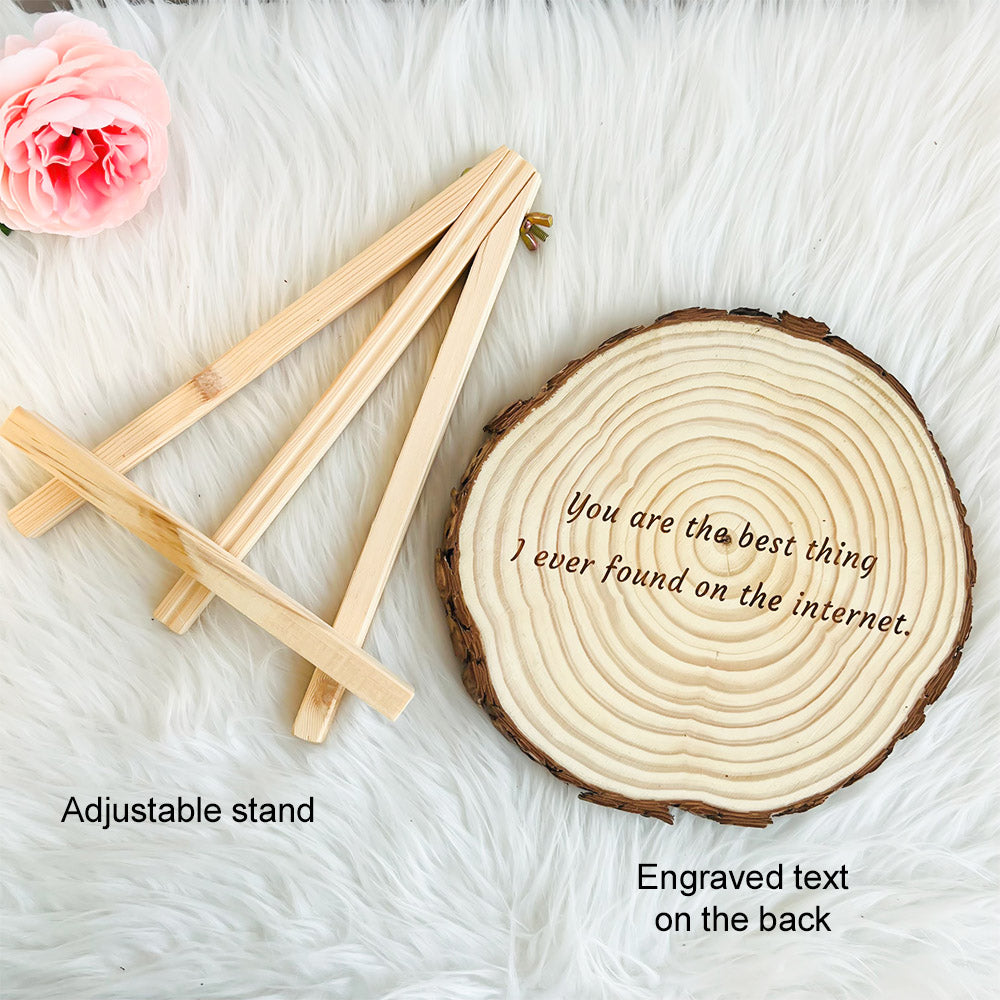 Aangepaste natuurlijke houten plak met individuele natuurlijke houten plak met foto en gegraveerde tekst als foto en gegraveerde tekst Valentijnsdagcadeaus