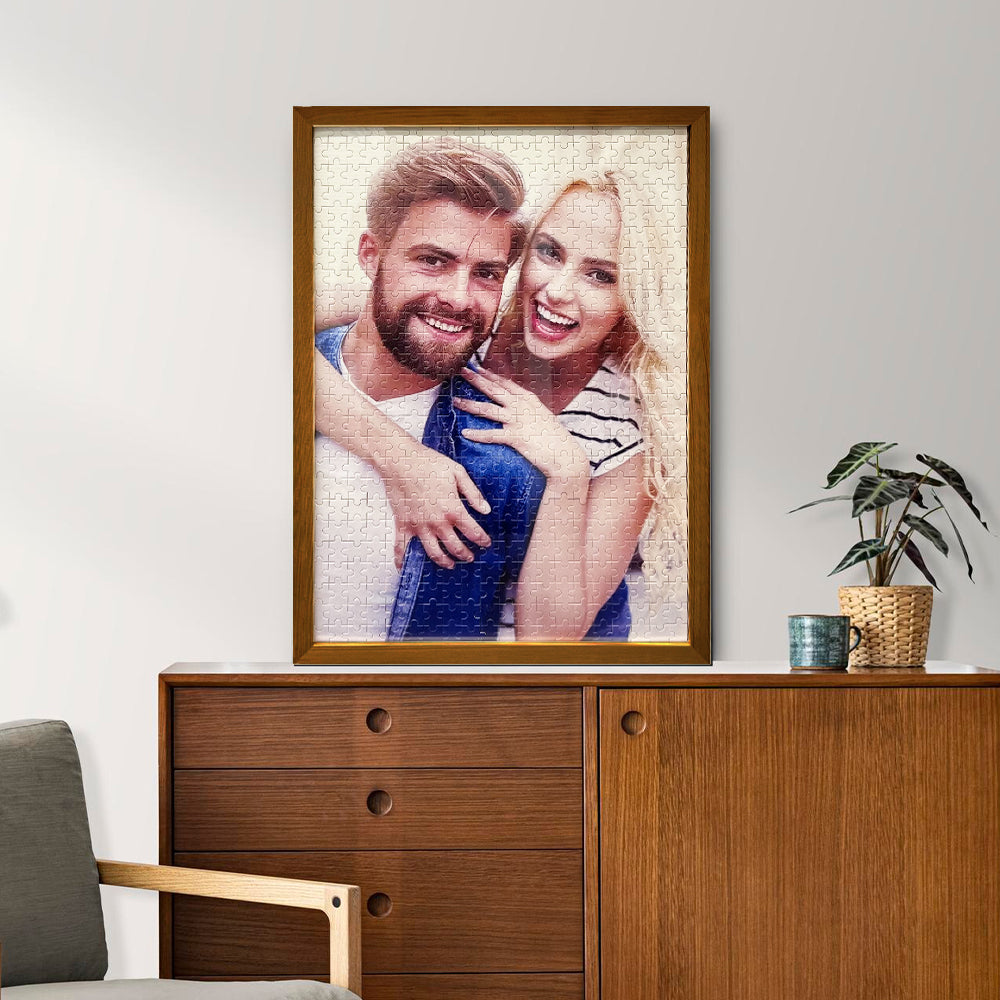 Gepersonaliseerde fotopuzzel met lijst, puzzelcadeau voor mannen
