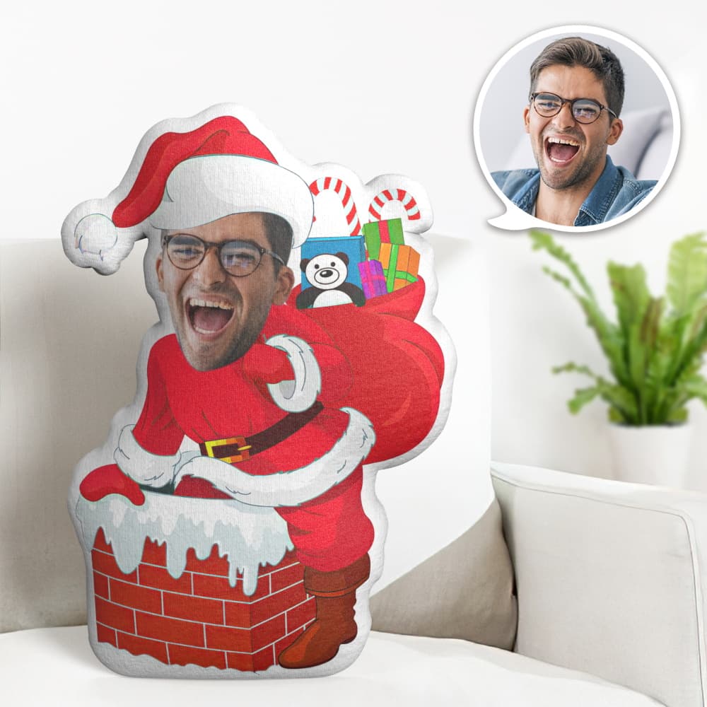 Aangepast gezichtskussen, gepersonaliseerd fotokussen, cadeau voor de open haard, de Kerstman, minikussen, cadeaus voor Kerstmis