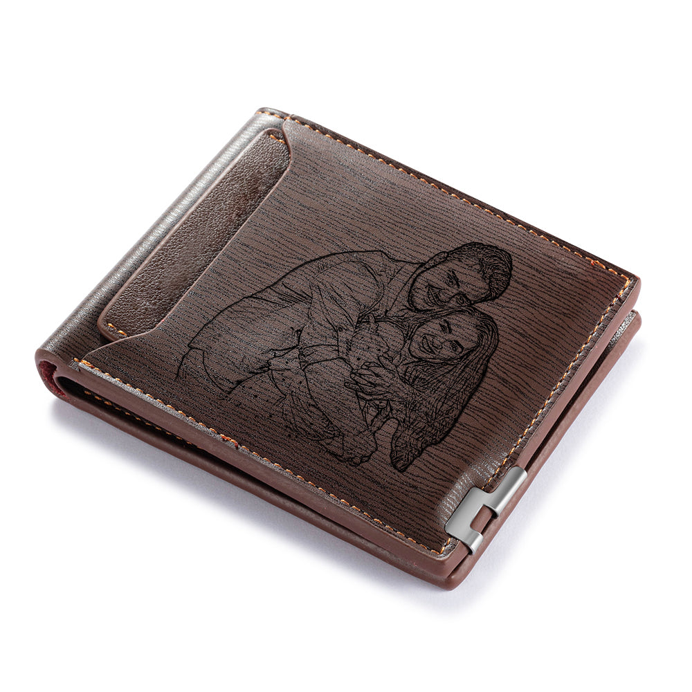Portefeuille photo personnalisé en cuir pour homme, cadeau pour la fête des pères, avec emplacement pour carte, nom et lettres gravés, cadeau pour lui