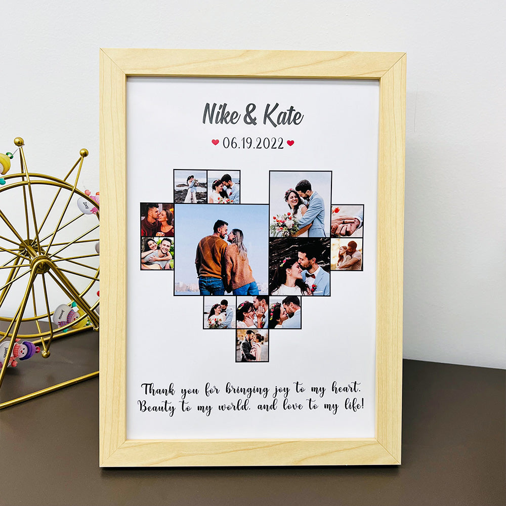 Individueel hart fotolijstje met naam en datum voor de liefde