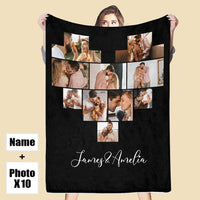 Couverture polaire personnalisée avec 10 photos, couverture photo et nom pour couple