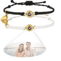 Gepersonaliseerde fotoprojectiearmband, eenvoudige geweven magnetische hartarmband, cadeau voor koppels