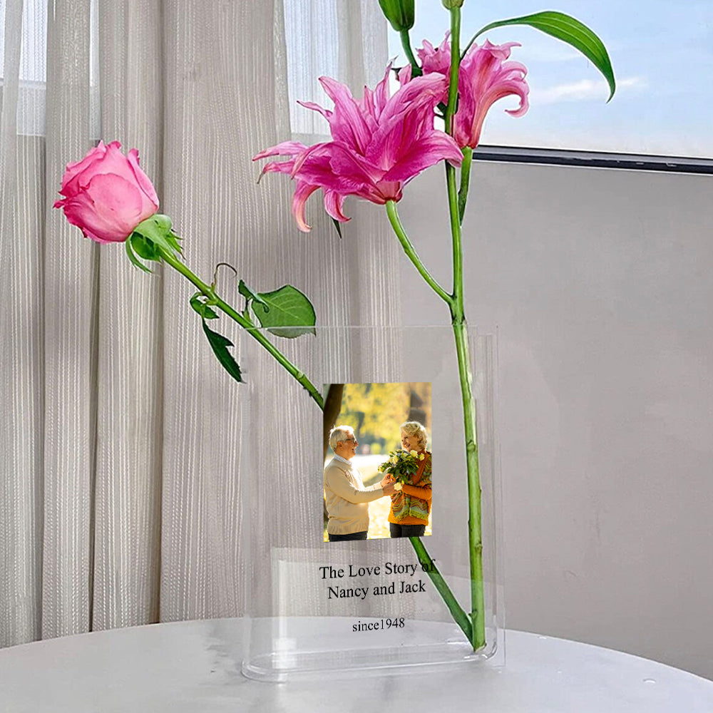 Aangepaste fotoboekvaas voor bloemen, acryl vaas, esthetische kamerdecoratie