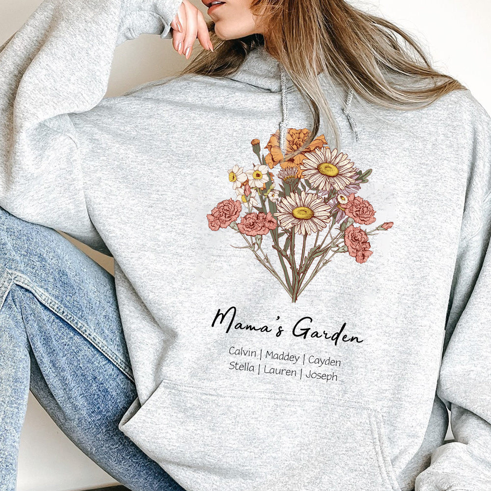 Sweat à capuche/col rond personnalisé avec bouquet de fleurs de naissance