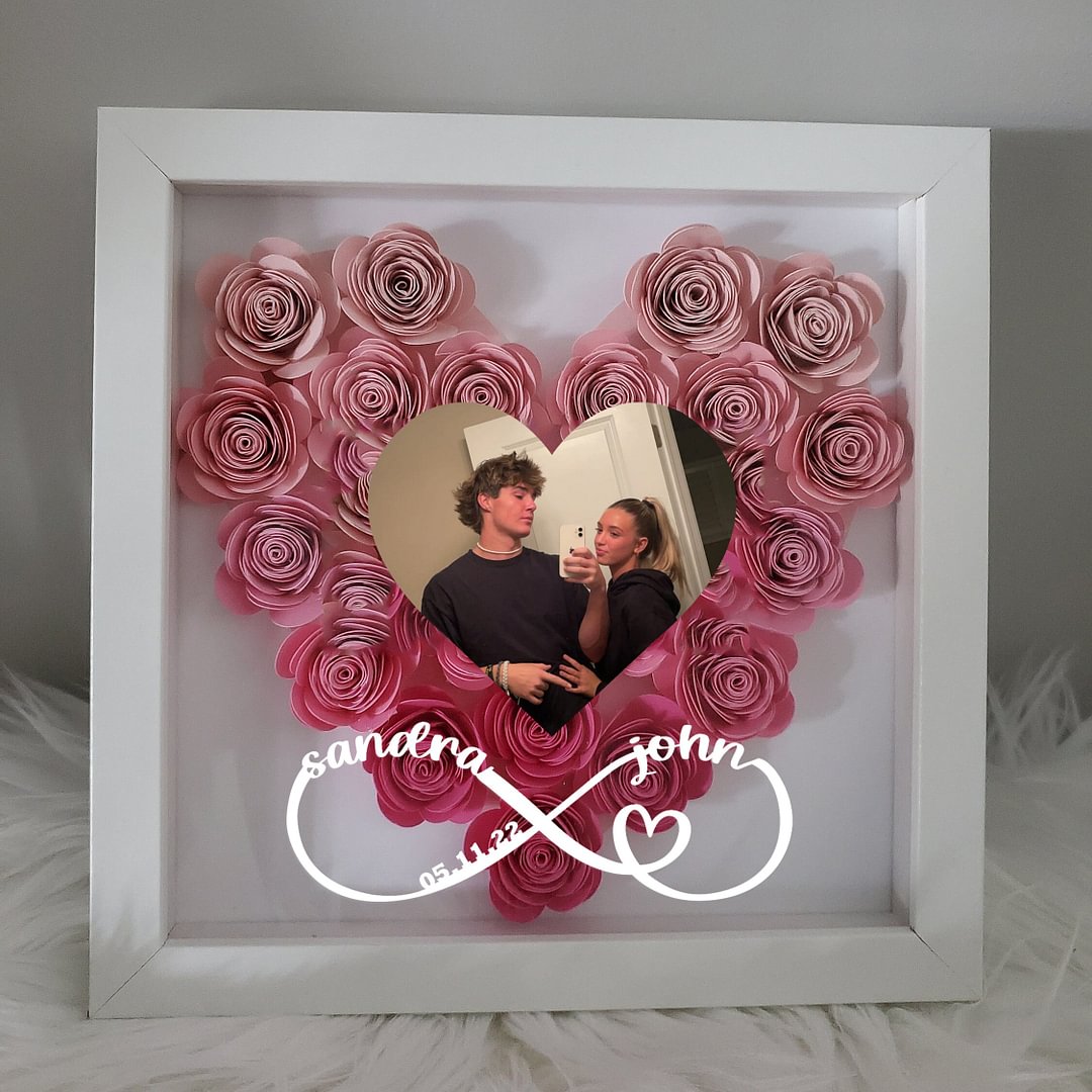 Gepersonaliseerde hartvormige schaduwdoos met foto