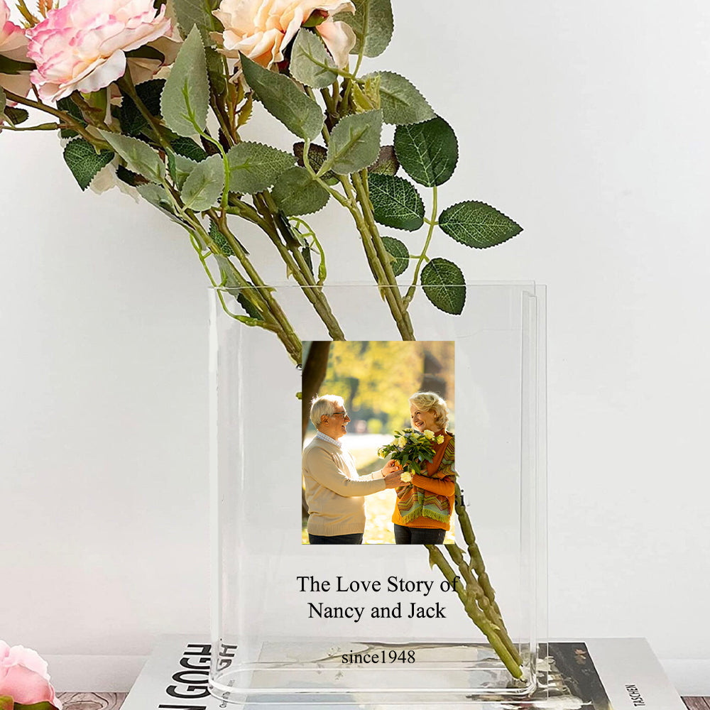 Aangepaste fotoboekvaas voor bloemen, acryl vaas, esthetische kamerdecoratie