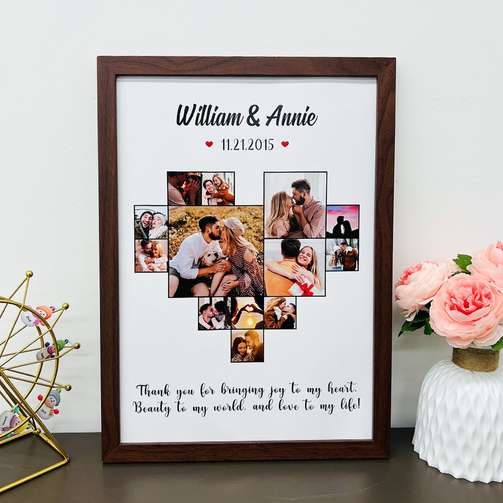 Individueel hart fotolijstje met naam en datum voor de liefde