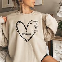 Sweat-shirt avec le nom de l'enfant, sweat-shirt imprimé cœur Grandma Nana Gigi Mom Mama, cadeau fête des mères, cadeau pour nouvelle maman