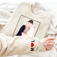 Cadeau voor vriend, gepersonaliseerd koppel, portret zonder gezicht met liedje, hoodie met print/ronde hals