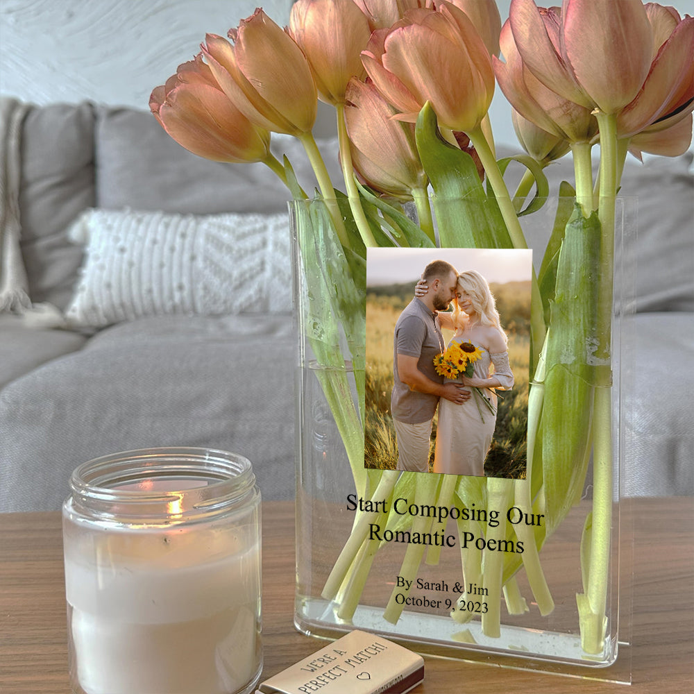 Aangepaste fotoboekvaas voor bloemen, acryl vaas, esthetische kamerdecoratie