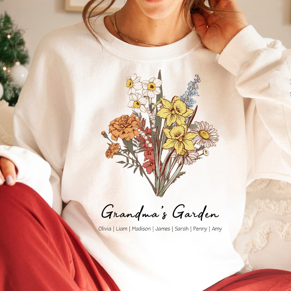 Sweat à capuche/col rond personnalisé avec bouquet de fleurs de naissance
