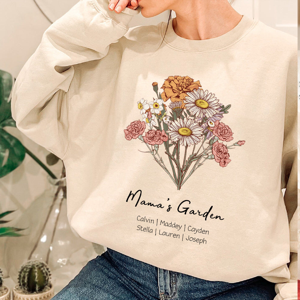 Sweat à capuche/col rond personnalisé avec bouquet de fleurs de naissance