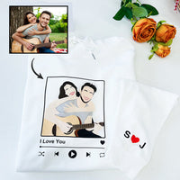 Cadeau voor vriend, gepersonaliseerd koppel, portret zonder gezicht met liedje, hoodie met print/ronde hals