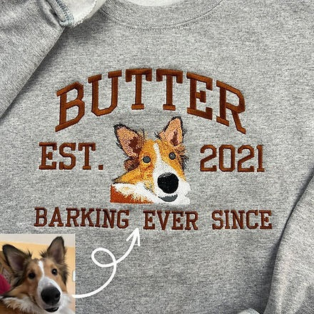 Gepersonaliseerde geborduurde sweater met huisdiernaam, aangepaste hondenkop hoodie