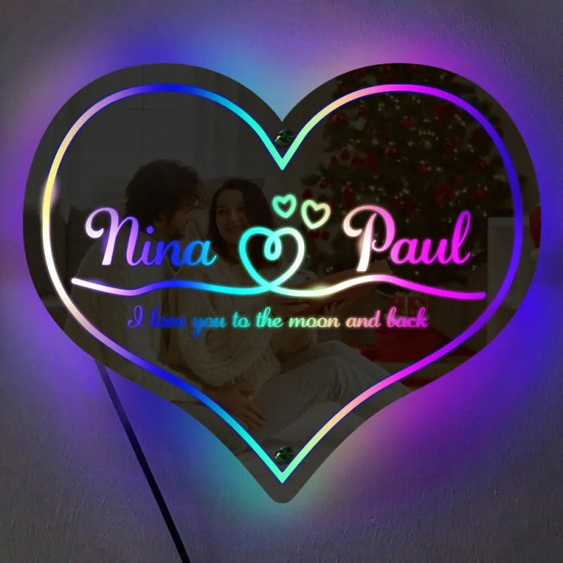 Cadeaux de mariage personnalisés avec miroir lumineux en forme de cœur