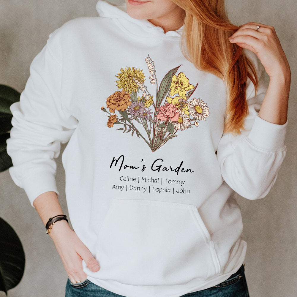 Sweat à capuche/col rond personnalisé avec bouquet de fleurs de naissance