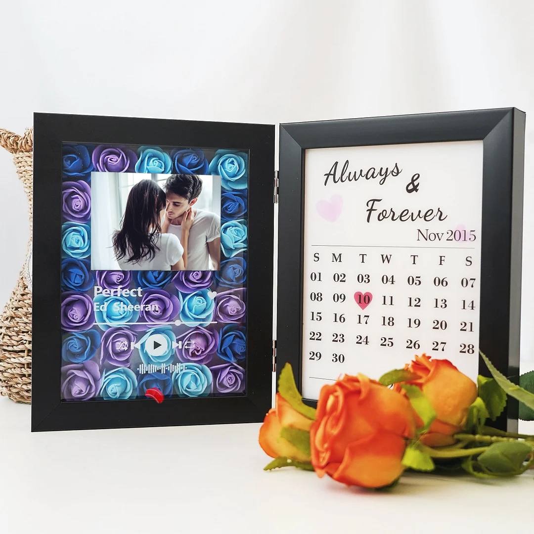 Nieuw gepersonaliseerd frame met muzikale bloemen en jubileumcadeaus