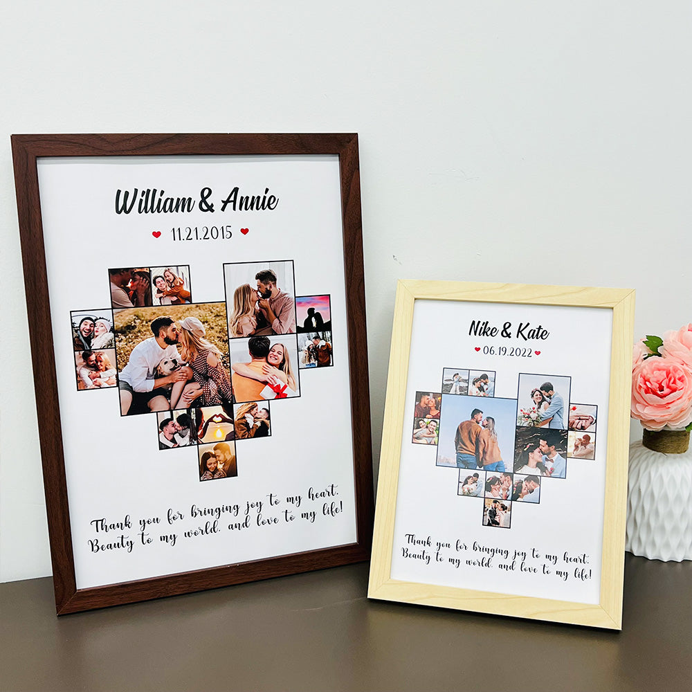 Individueel hart fotolijstje met naam en datum voor de liefde