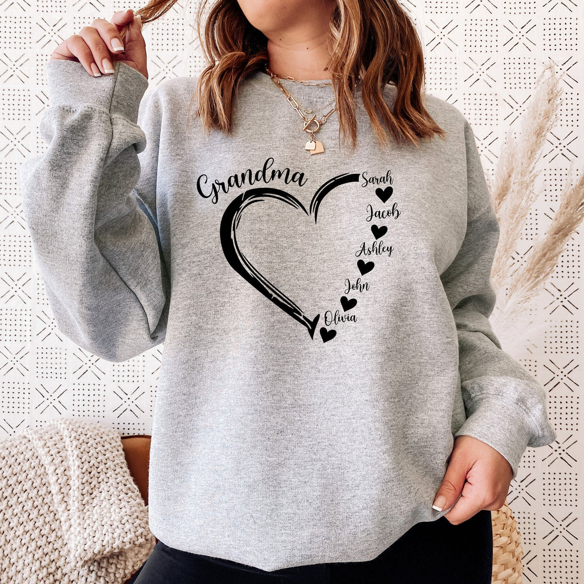 Sweat-shirt personnalisé « Grand-mère Nana » avec les noms des petits-enfants, cadeau de fête des mères, grand-mère, grand-mère, col rond