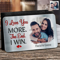 Gepersonaliseerde aluminium portemonneekaart met foto I Love You voor koppels