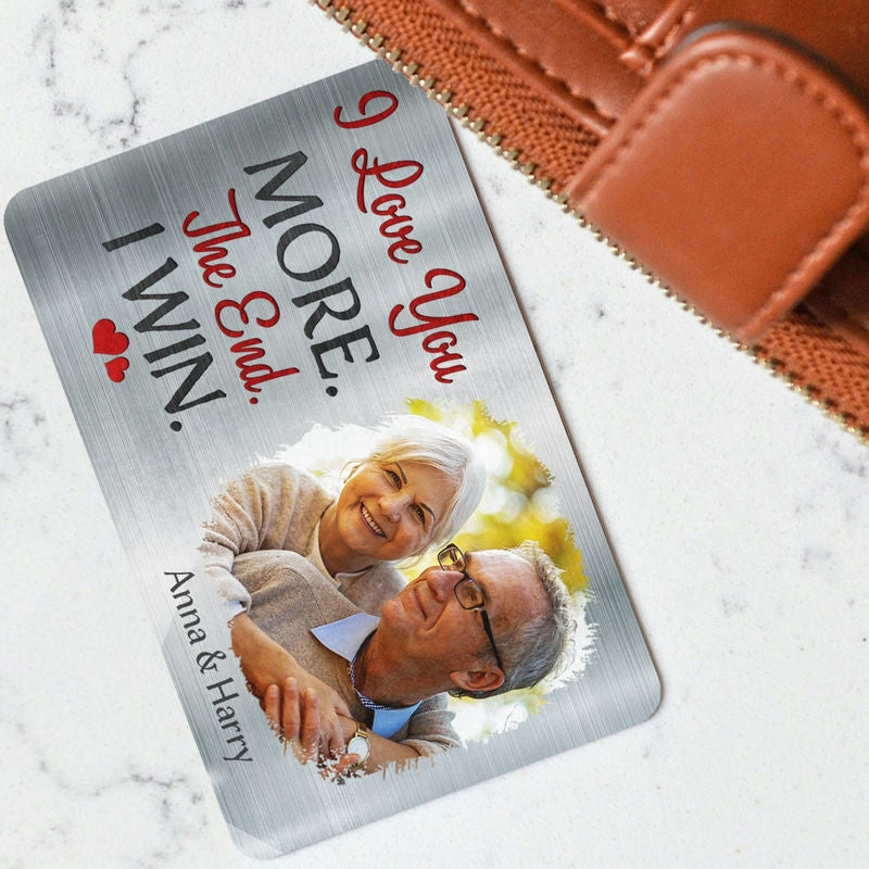 Gepersonaliseerde aluminium portemonneekaart met foto I Love You voor koppels