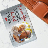 Gepersonaliseerde aluminium portemonneekaart met foto I Love You voor koppels