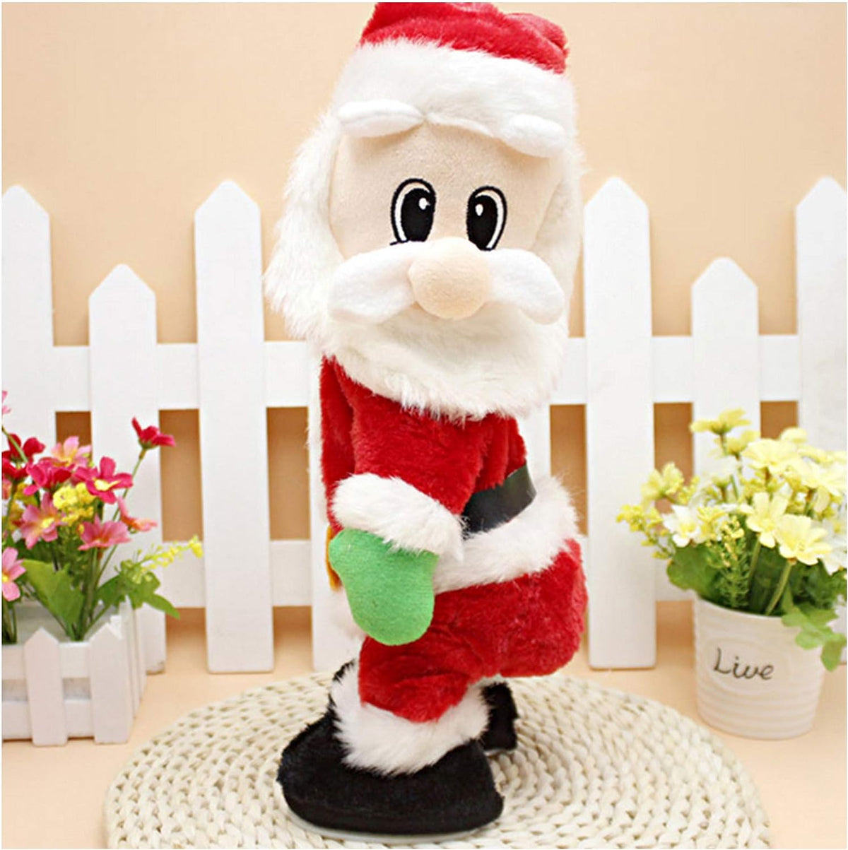 Elektrische Kerstman, gouden draadbril, schuddende buik, Kerstman, zingen, dansen, Kerstmis, Kerstman, speelgoed, Kerstmis, elektrische poppen voor kinderen