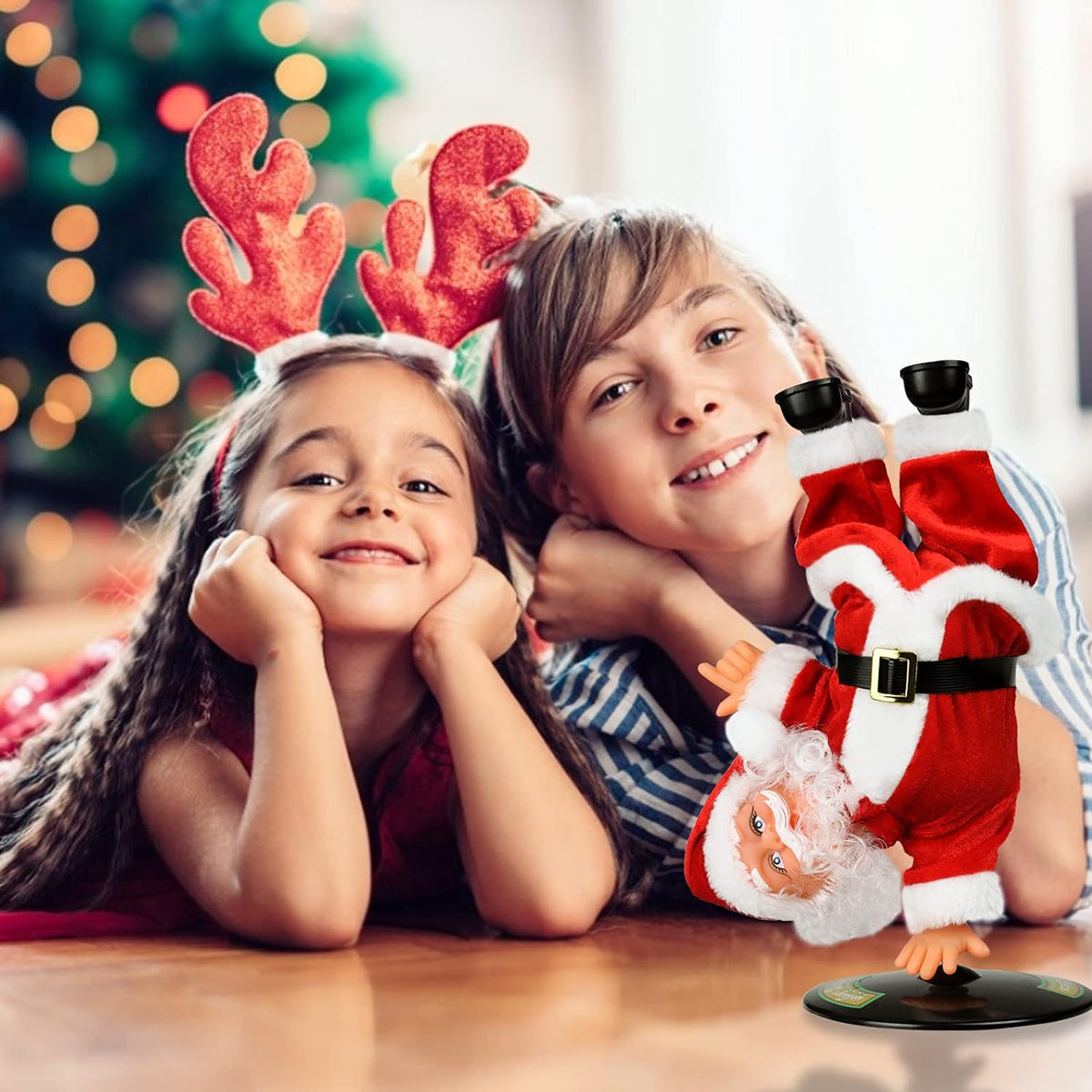 Elektrische Kerstman, gouden draadbril, schuddende buik, Kerstman, zingen, dansen, Kerstmis, Kerstman, speelgoed, Kerstmis, elektrische poppen voor kinderen