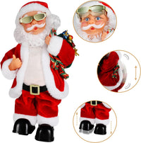 Elektrische Kerstman, gouden draadbril, schuddende buik, Kerstman, zingen, dansen, Kerstmis, Kerstman, speelgoed, Kerstmis, elektrische poppen voor kinderen
