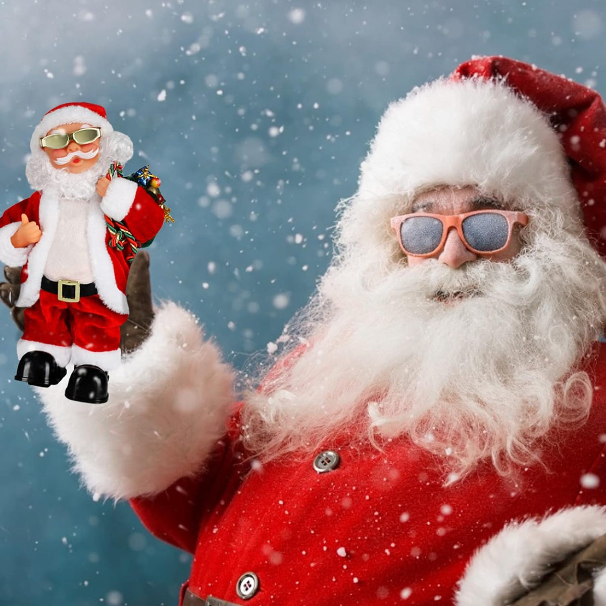 Elektrische Kerstman, gouden draadbril, schuddende buik, Kerstman, zingen, dansen, Kerstmis, Kerstman, speelgoed, Kerstmis, elektrische poppen voor kinderen