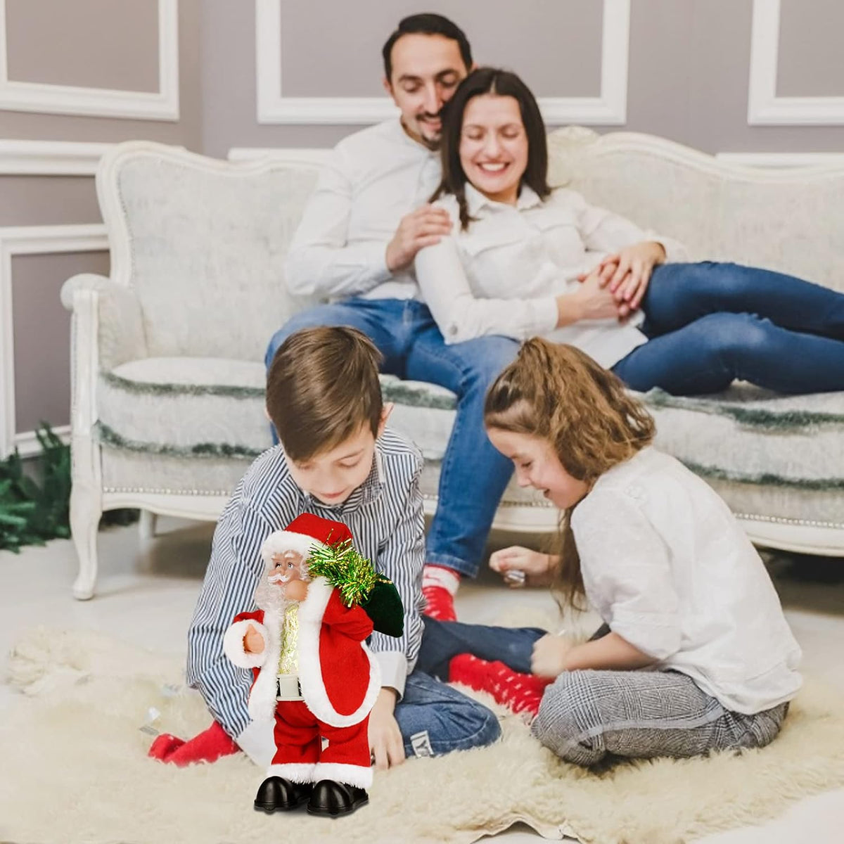Père Noël twerk, secouant les hanches marchant en cercle Père Noël chantant dansant Jouets de Père Noël de Noël Poupées électriques de Noël pour enfants