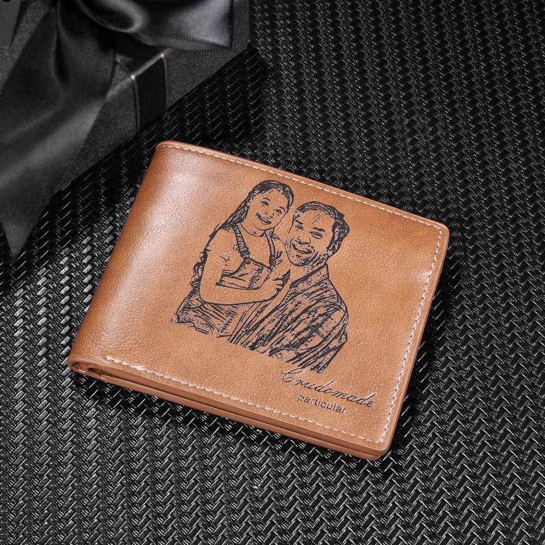 Cadeau fête des pères, portefeuille en cuir personnalisé, photo gravée, portefeuille court, cadeaux pour hommes