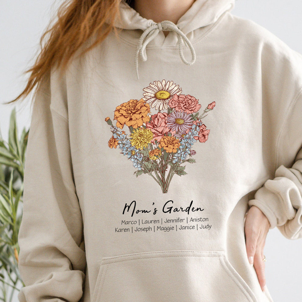 Sweat à capuche/col rond personnalisé avec bouquet de fleurs de naissance