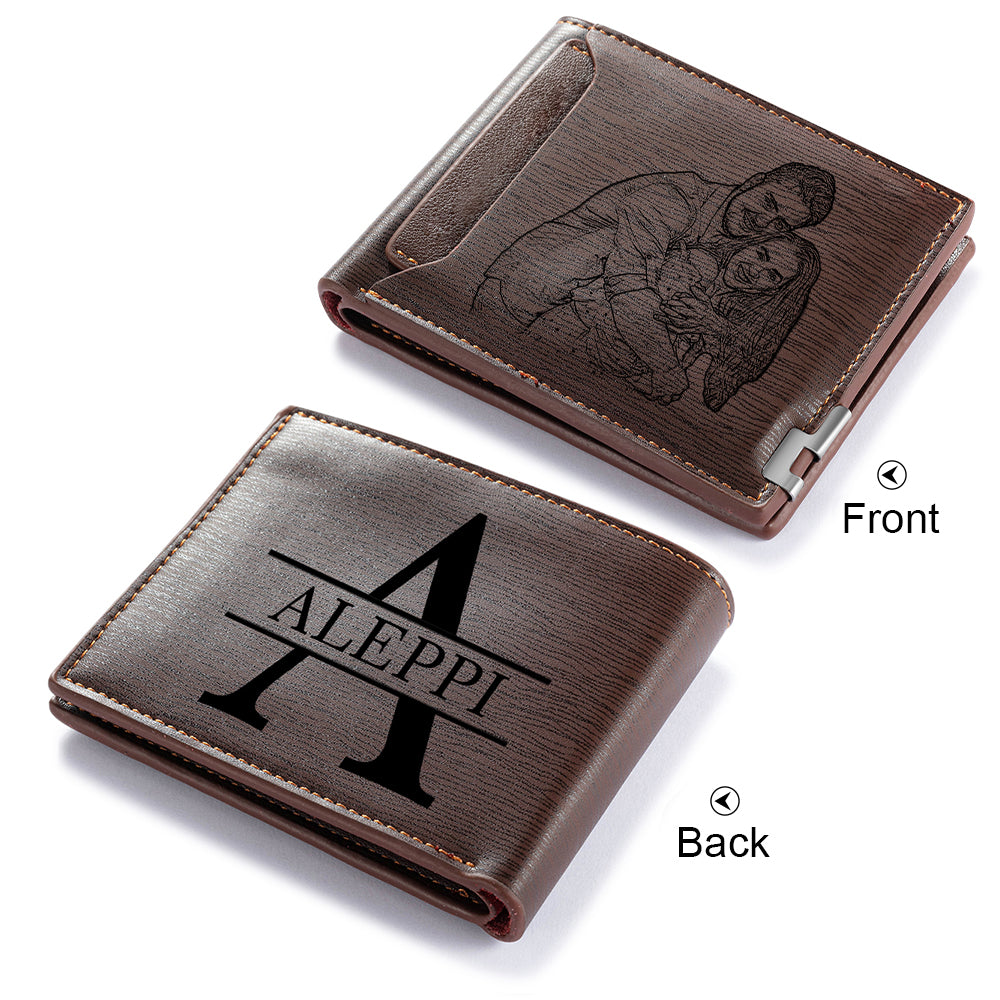 Portefeuille photo personnalisé en cuir pour homme, cadeau pour la fête des pères, avec emplacement pour carte, nom et lettres gravés, cadeau pour lui