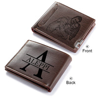 Portefeuille photo personnalisé en cuir pour homme, cadeau pour la fête des pères, avec emplacement pour carte, nom et lettres gravés, cadeau pour lui