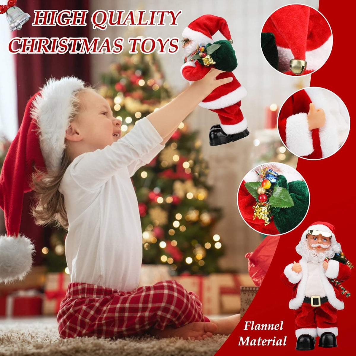Elektrische Kerstman-speelgoedpop met trillende buik en voeten, zingende en dansende muzikale kerstpop, kerstcadeau