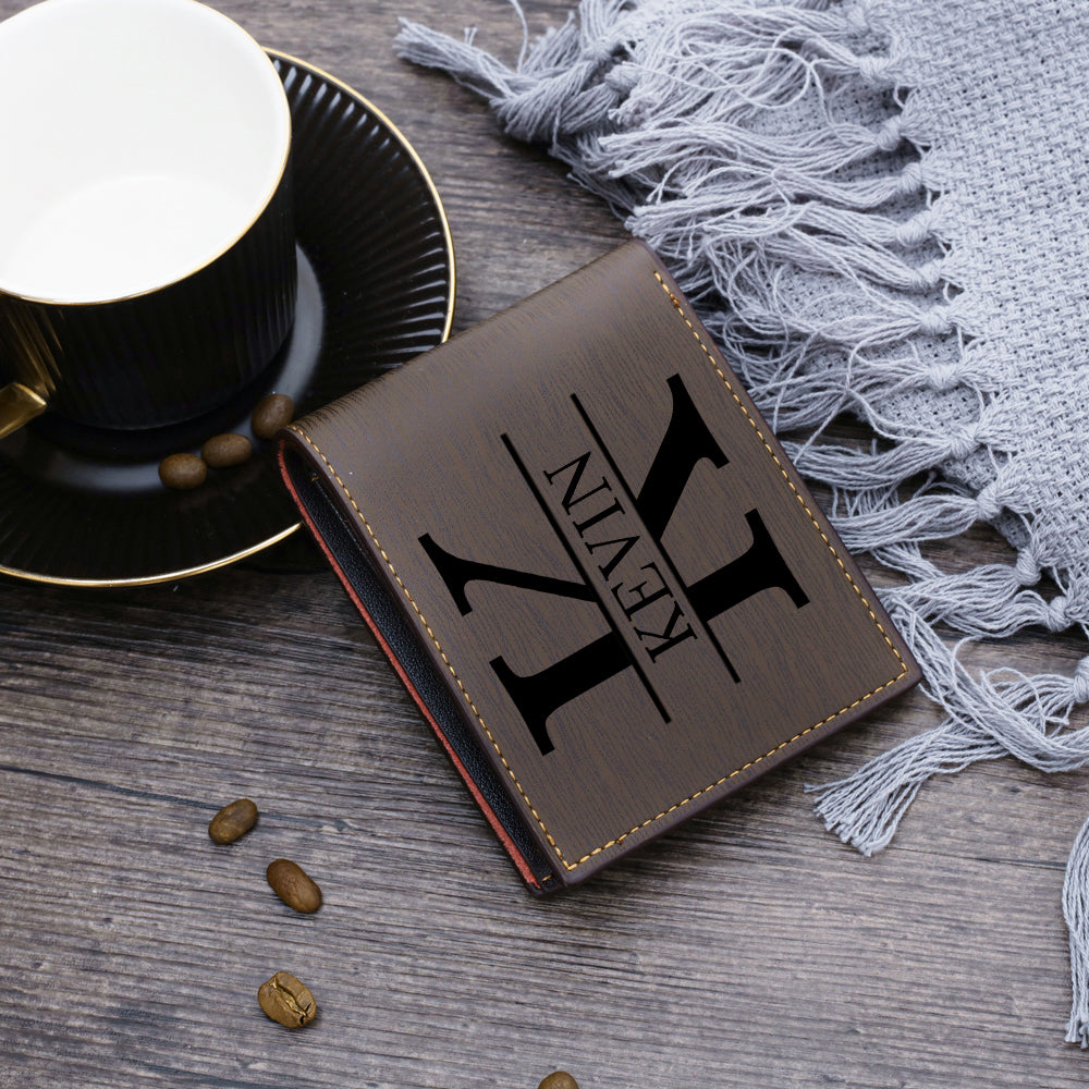 Portefeuille photo personnalisé en cuir pour homme, cadeau pour la fête des pères, avec emplacement pour carte, nom et lettres gravés, cadeau pour lui